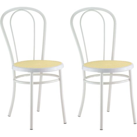 Lot de 2 chaises BISTRO Salle à Manger en Métal Café Restaurant Hotel THONET Blanc (RAL-9003) Assise Effet Cannage