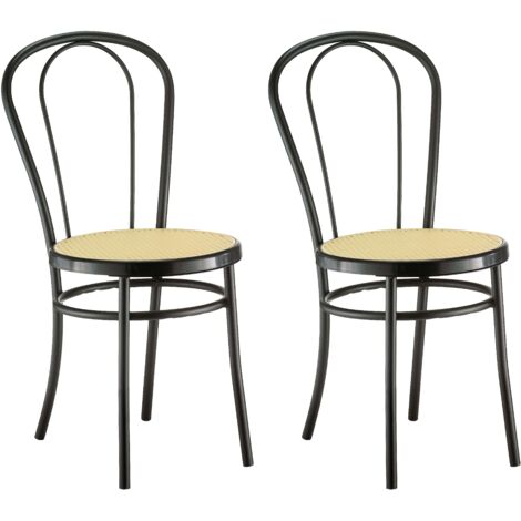Chaise bistrot en métal noir – Assise imitation cannage – Hauteur assise 46 cm – Largeur 40 cm – Pour cuisine et salle à manger – Italchair