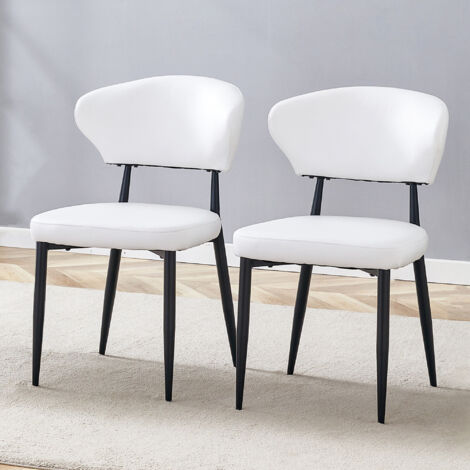 Lot de 2 Chaises Blanc Nordique, Dossier Incurvé - Design Ergonomique avec Pieds en Métal - pour salle à manger