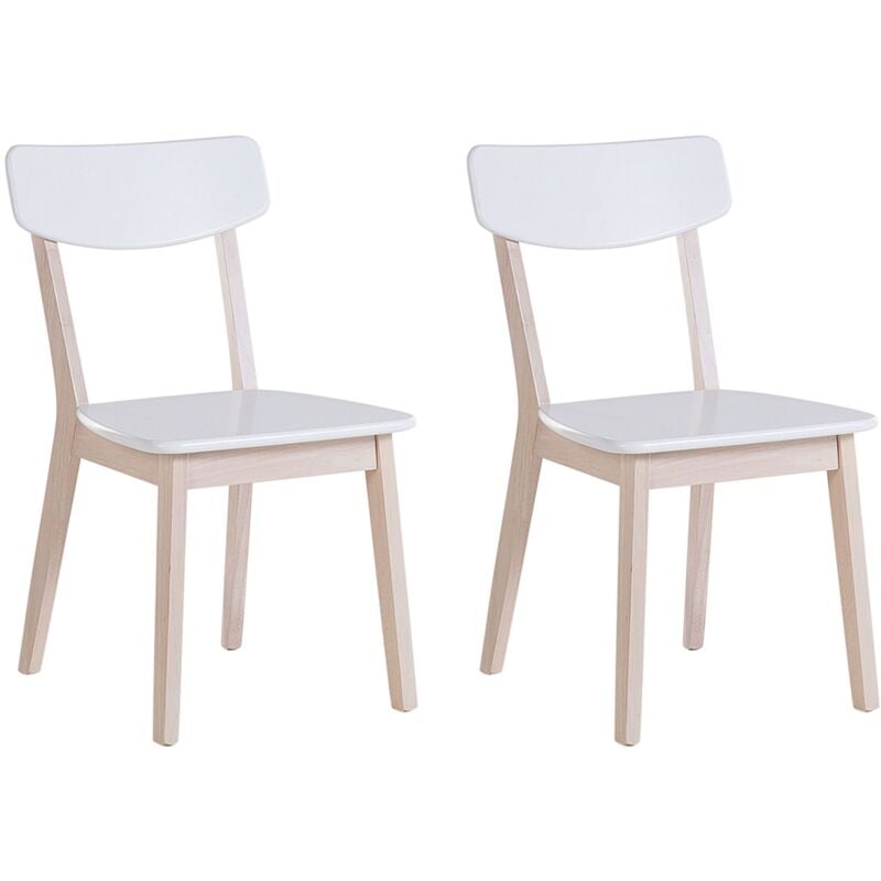 Lot de 2 Chaises en MDF Blanc et Bois d'Hévéa Clair de Style Scandinave Santos