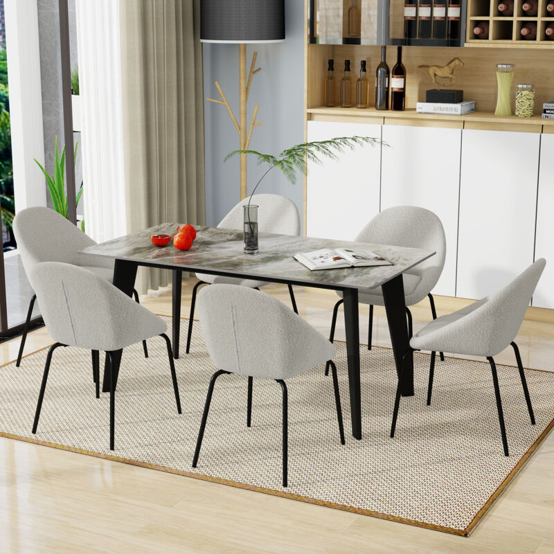 Lot de 6 chaises Bouclé modernes avec structure en métal et repose-pieds réglables, idéales pour la maison (gris)