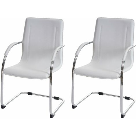 Lot de 2 chaises bureau visiteur en synthétique blanc avec accoudoir BUR04068