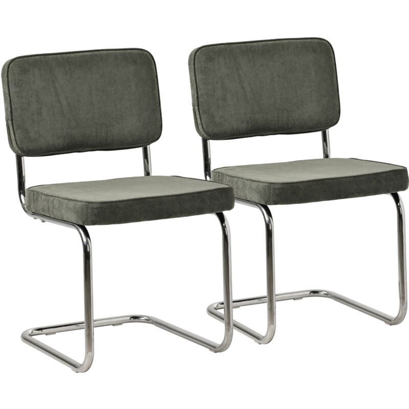 Happy Garden - Lot de 2 chaises cantilever en velours côtelé vert kaki maria