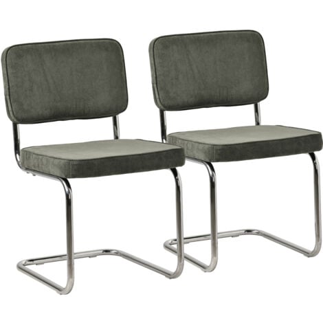 Lot de 2 chaises cantilever en velours côtelé vert kaki MARIA