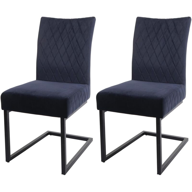 HHG - Lot de 2 chaises cantilever 109, chaise visiteur velours acier époxy, anthracite-bleu