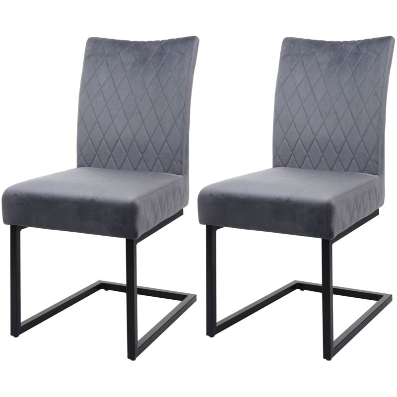 Jamais utilisé] Lot de 2 chaises cantilever HHG 109, chaise visiteur chaise de conférence, velours acier époxy, gris foncé