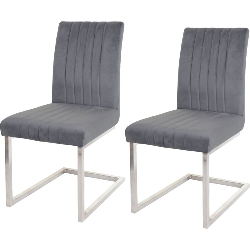 Décoshop26 - Lot de 2 chaises de salle à manger en tissu velours gris foncé et acier inoxydable brossé 040007292