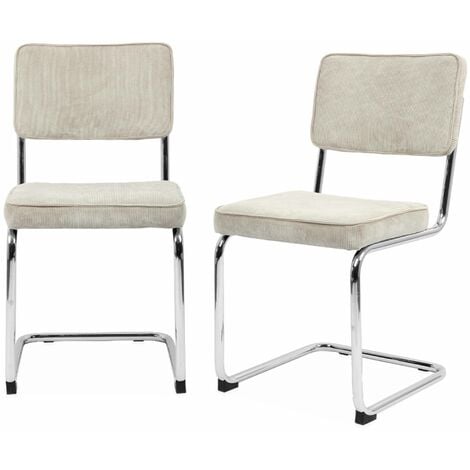 Lot de 2 chaises cantilever. velours côtelé Crème - Maja