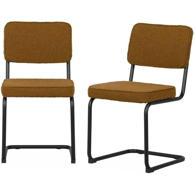 Lot de 2 chaises cantilever bouclette texturée ocre. Maja. L46 x P54.5x H84.5cm