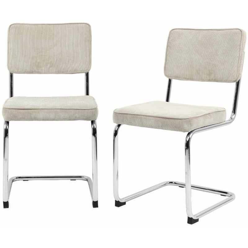 Sweeek - Lot de 2 chaises cantilever. velours côtelé Crème - Maja
