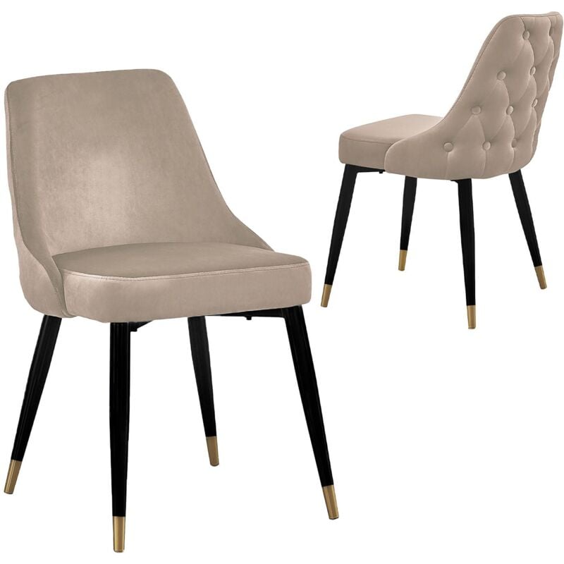 Deco In Paris - dorina - Lot de 2 chaises capitonnées en velours beige dorina