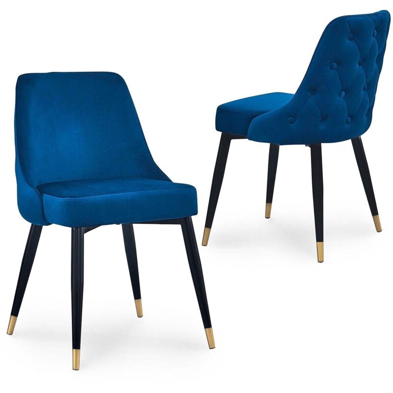 Deco In Paris - dorina - Lot de 2 chaises capitonnées en velours bleu dorina