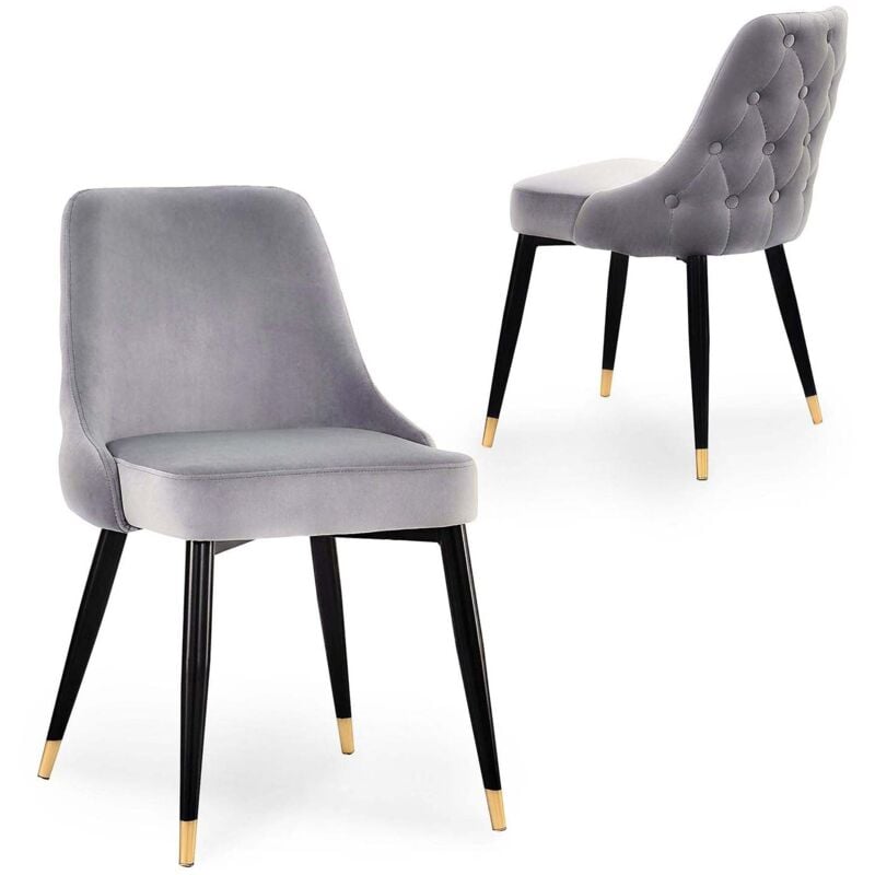 DORINA - Lot de 2 chaises capitonnées en velours gris DORINA