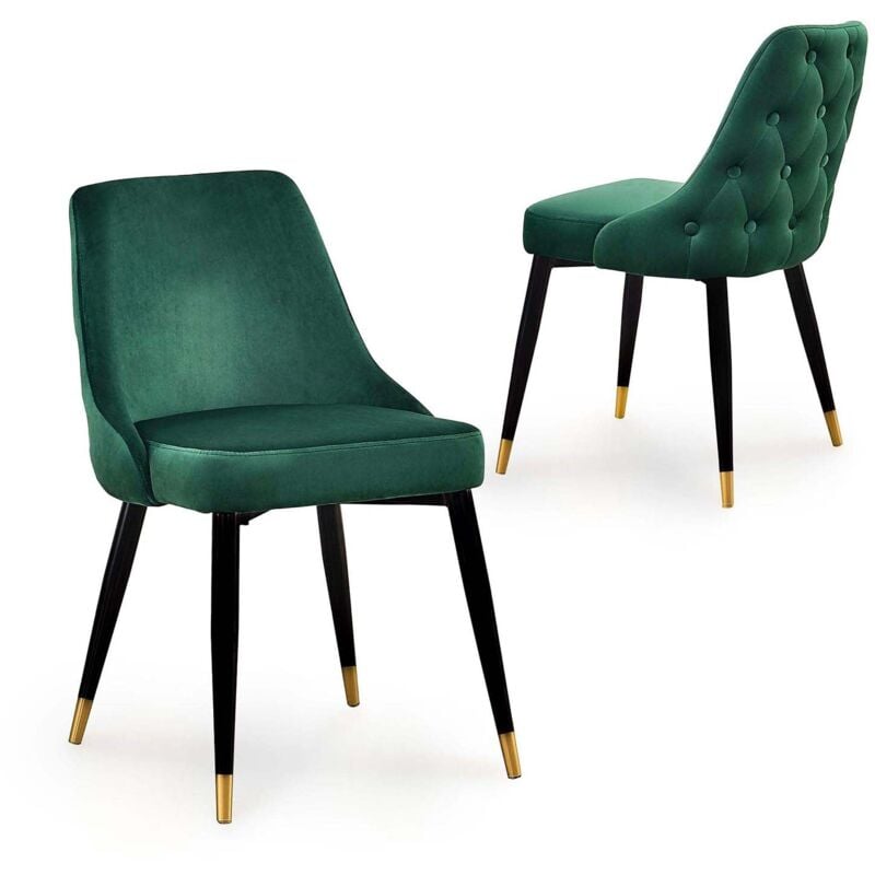 Deco In Paris - dorina - Lot de 2 chaises capitonnées en velours vert dorina