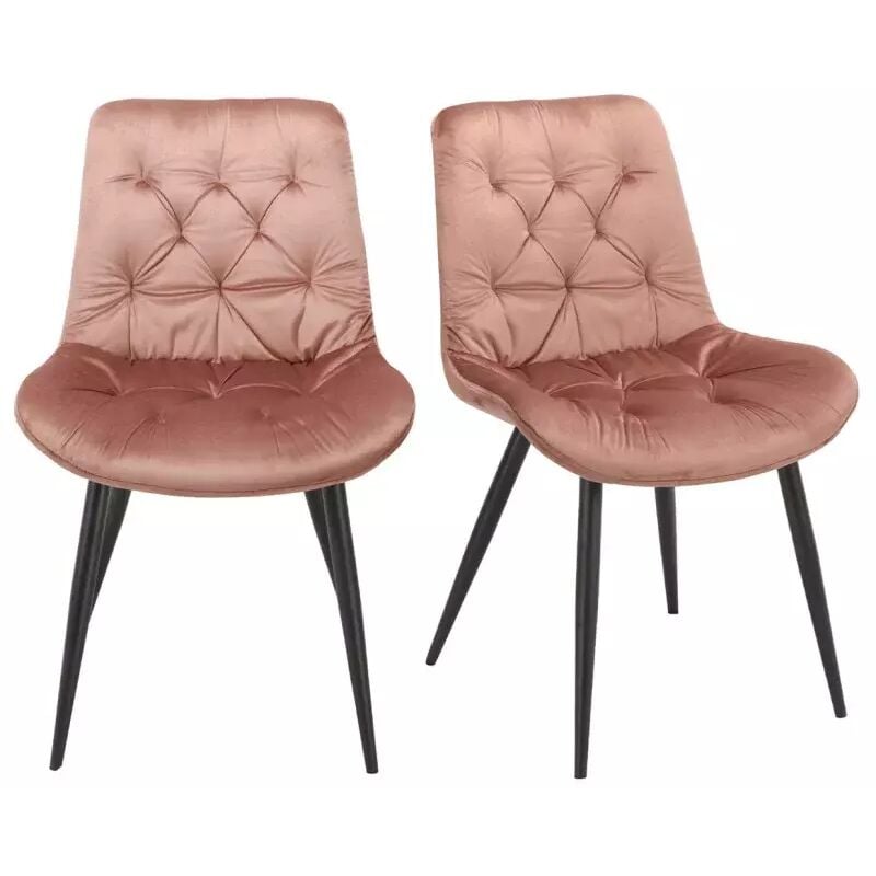 Meubletmoi - Lot de 2 chaises capitonnées velours rose et pieds métal noir - stan