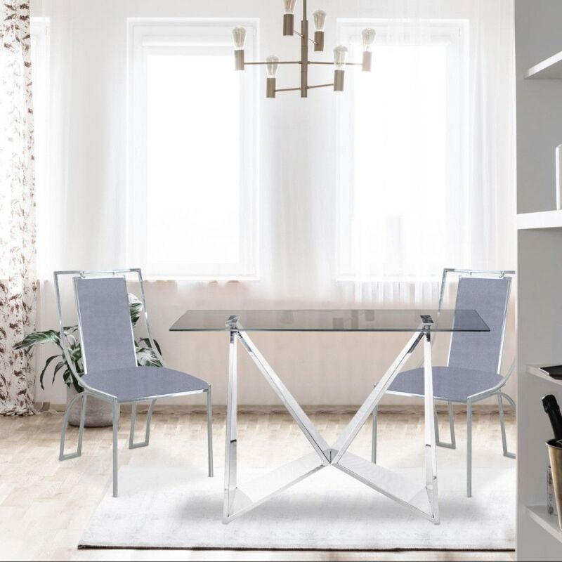 Cotecosy - Lot de 2 chaises Catarina Velours Argent pieds Argent Cotecosy - Lot de 2 chaises Catarina Velours Argent pieds Argent