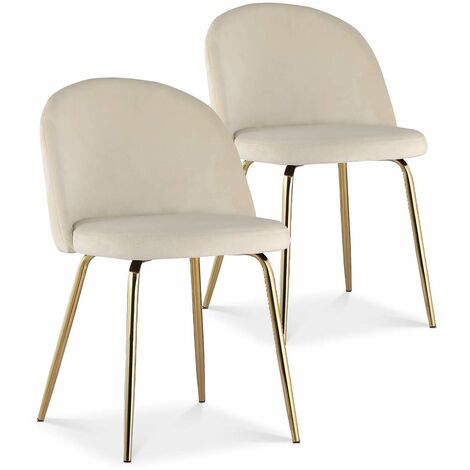 Intensedeco – Lot de 2 chaises Cecilia en velours beige – Pieds en métal doré – Assise rembourrée – Dimensions L51 x P56 x H75 cm