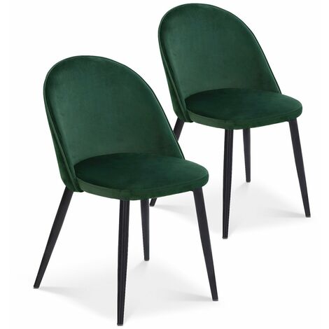 Intensedeco – Lot de 2 chaises en velours vert – Pieds en métal noir – Assise rembourrée 45cm – Style moderne scandinave – Largeur 51cm – Hauteur 75cm
