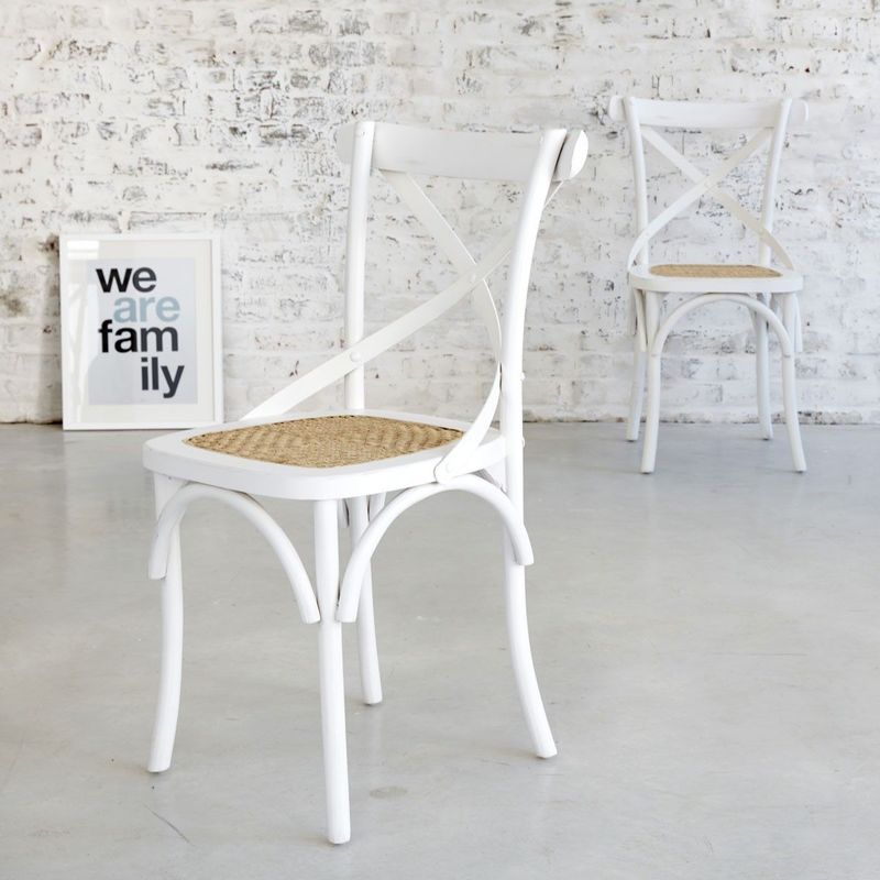 Chaise bistrot en bois d'acajou et rotin (lot de 2) - Blanc