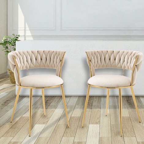 Lot de 2 chaises - Chaise de salle à manger capitonnée velours - pieds métal doré
