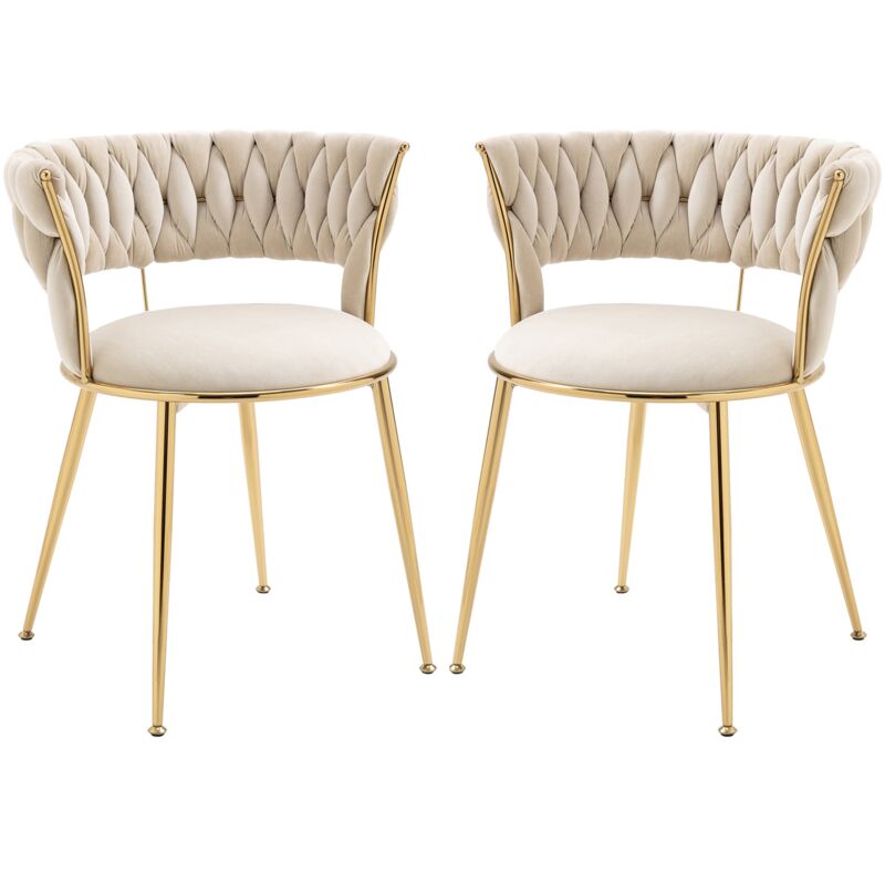 Tanant - Lot de 2 chaises, chaise de salle à manger, tissée ajourée, dossier rembourré, pieds en métal, velours, convient pour salle à manger, salon,