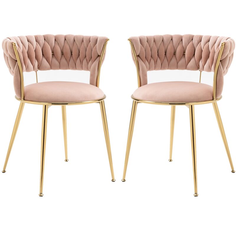 Tanant - Lot de 2 chaises, chaise de salle à manger, tissée ajourée, dossier rembourré, pieds en métal, velours, convient pour salle à manger, salon,