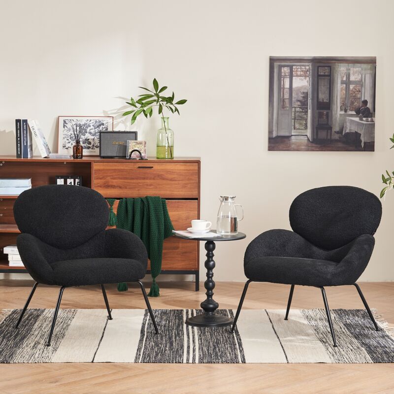 Lot de 2 chaises, chaise longue moderne avec accoudoirs, pieds en métal, Velours peluche, convient pour le salon et la chambre, chaise de maquillage