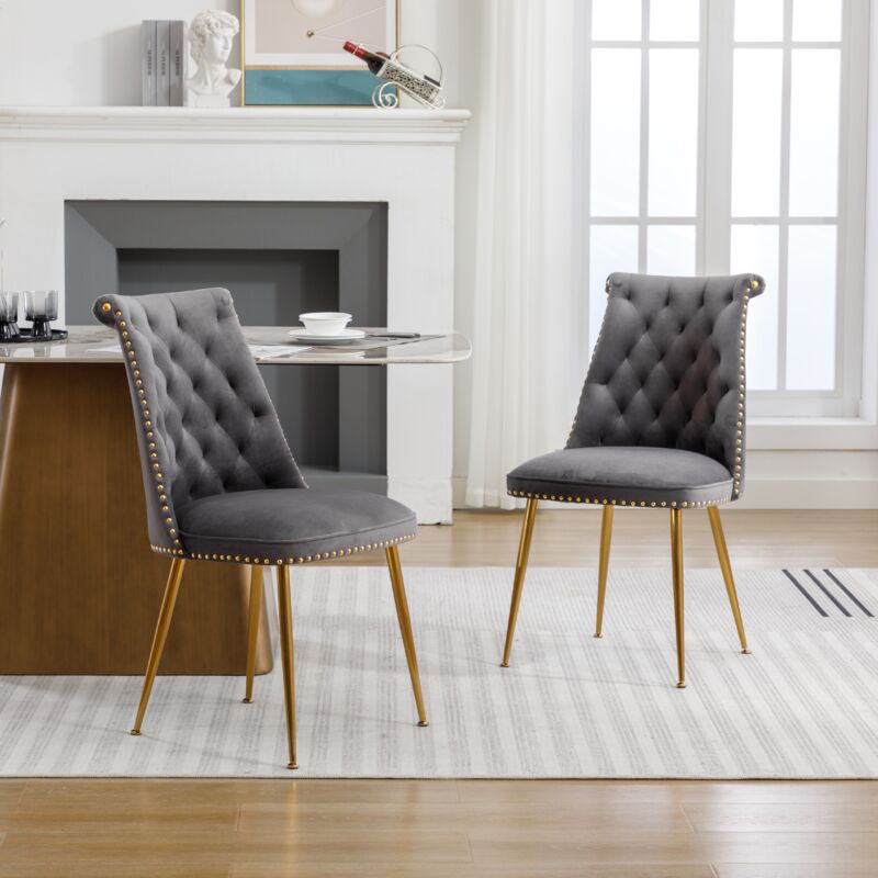 Tanant - Lot de 2 chaises, chaises de salle à manger, chaises en velours avec dossier rembourré et pieds en métal, design moderne, convient pour le