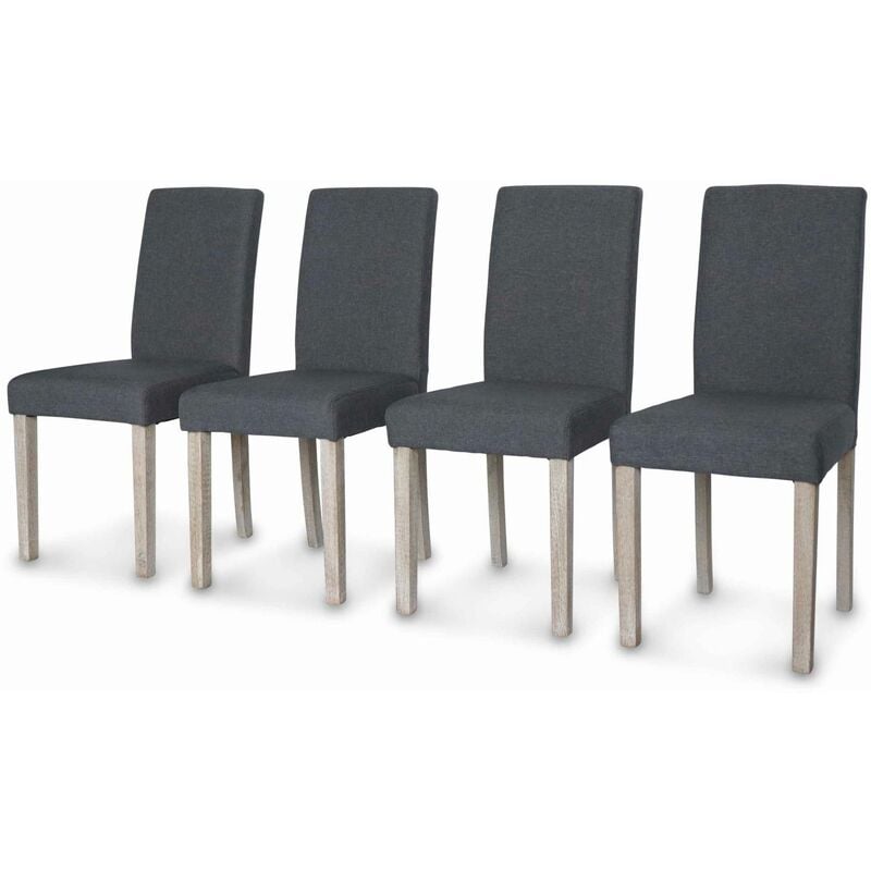 Lot de 4 chaises - Rita - chaises en tissu. pieds en bois cérusé. gris foncés