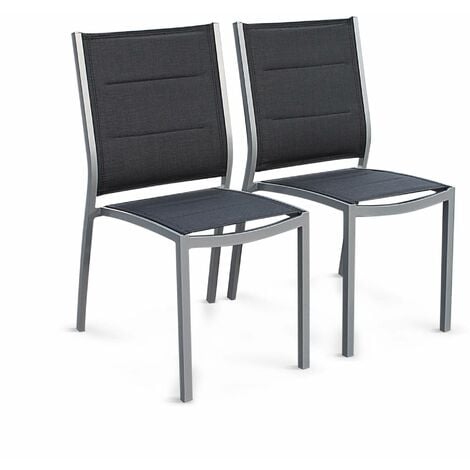 Lot de 2 chaises Chicago en aluminium et textilène  empilables Gris / Gris foncé