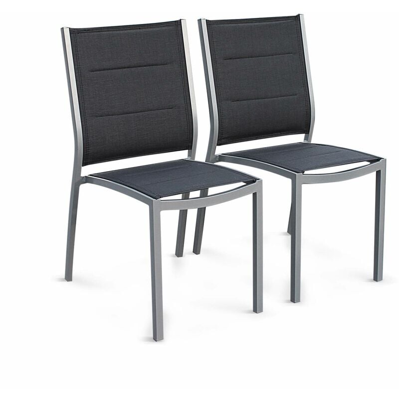 Lot de 2 chaises Chicago en aluminium et textilène empilables Gris / Gris foncé - Gris