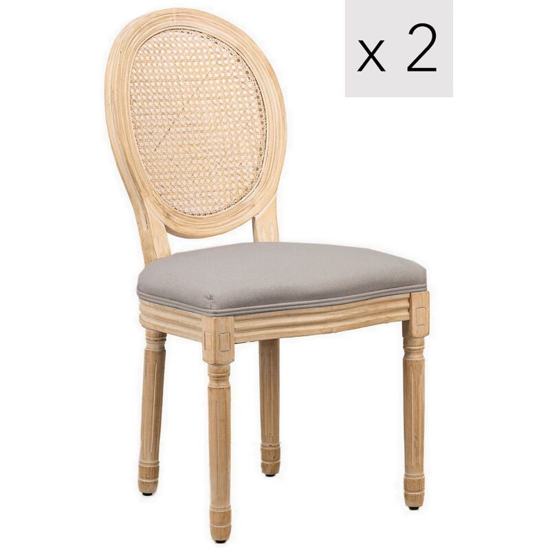 Nordlys - Lot de 2 Chaises Classiques Salle a Manger Cannage Rotin Tissu