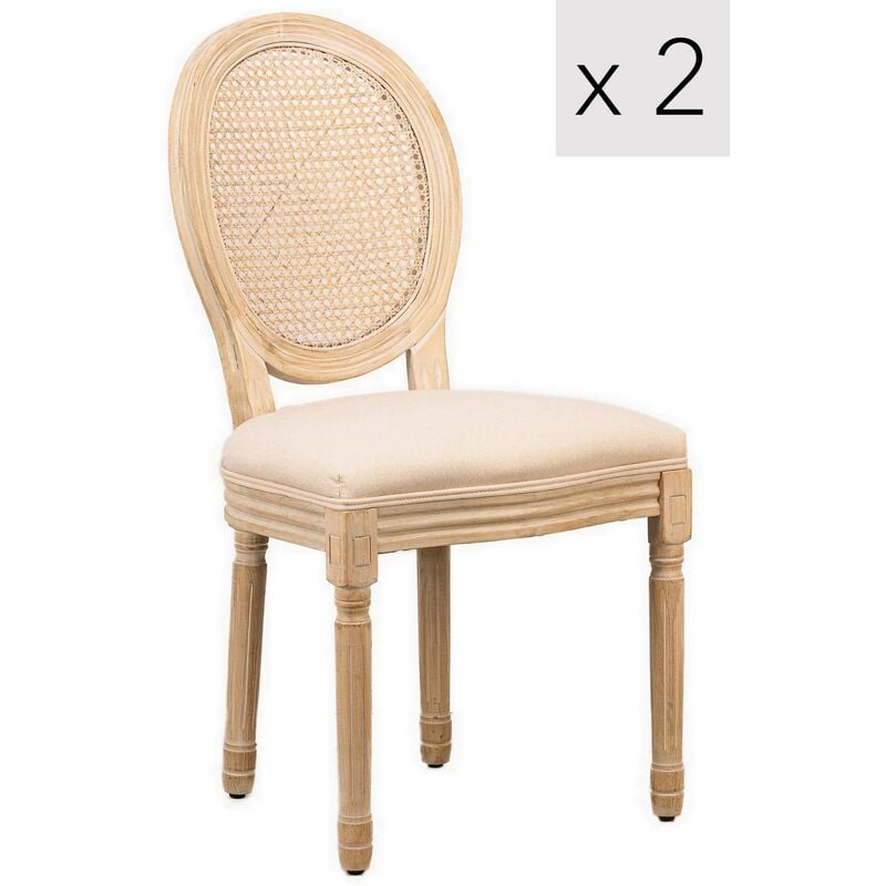 Nordlys - Lot de 2 Chaises Classiques Salle a Manger Cannage Rotin Tissu