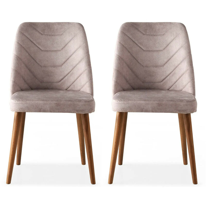 Chaise de salle à manger velours beige et bois noir Kinda - Lot de 2 Chaise de salle à manger velours beige et bois noir Kinda - Lot de 2