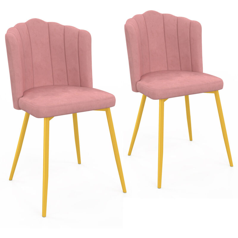 Idmarket - Lot de 2 chaises coquillage adella rose en velours pieds dorés