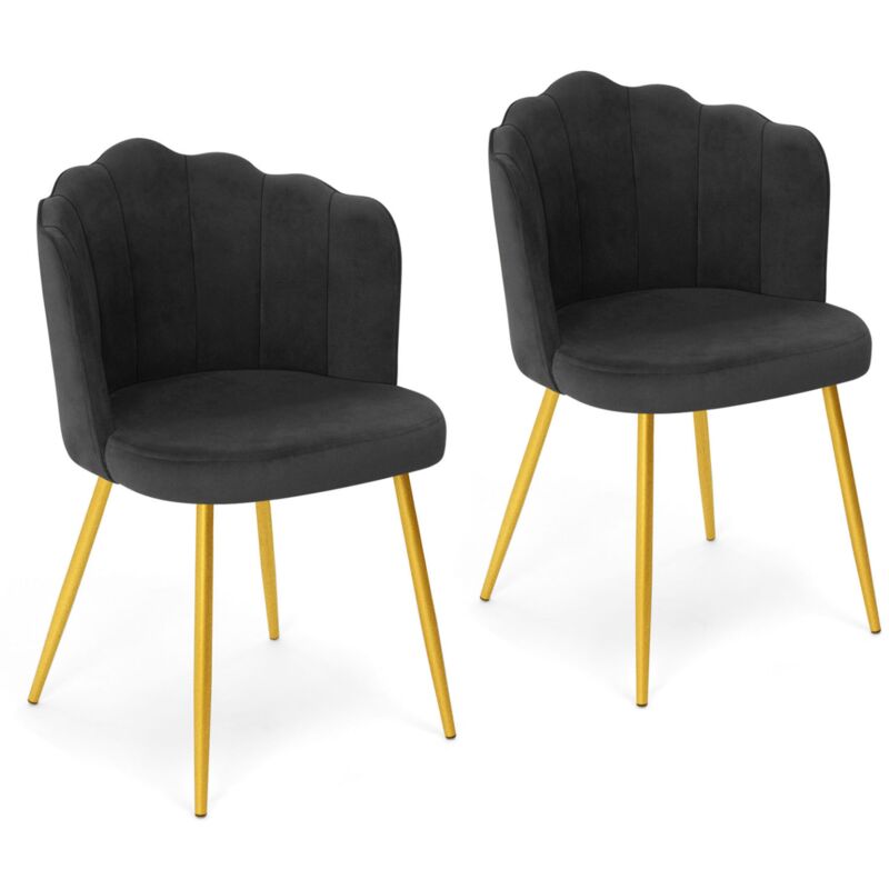 Lot de 2 chaises coquillage adella gris en velours pieds dorés