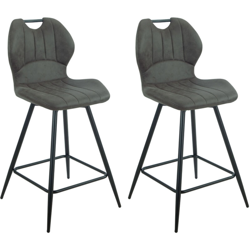 Lot de 2 chaises de bar 47x50x95 cm en tissu gris - LORYX Lot de 2 chaises de bar 47x50x95 cm en tissu gris - LORYX