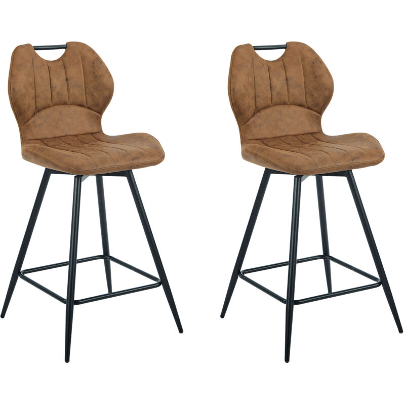 Lot de 2 chaises de bar 47x50x95 cm en tissu marron - LORYX Lot de 2 chaises de bar 47x50x95 cm en tissu marron - LORYX