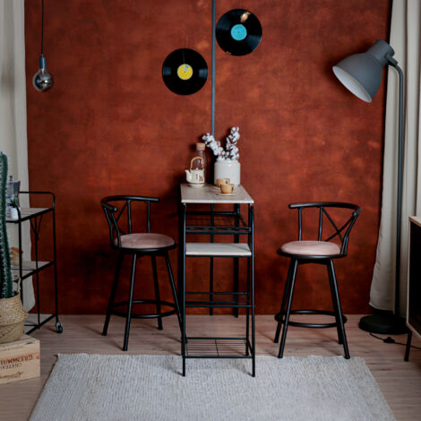 Lot de 2 chaises de bar 58x48x86 cm en tissu marron et métal noir