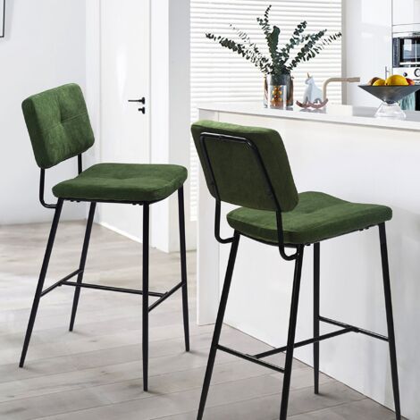 Lot de 2 chaises de bar 69 cm en tissu vert foncé - PIDEA