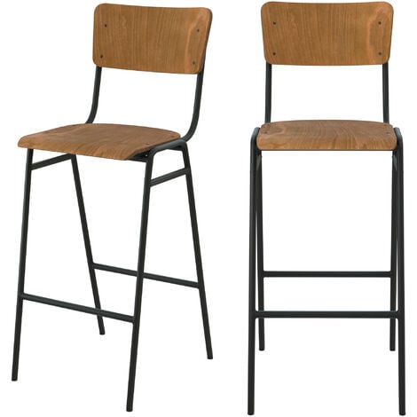 Lot de 2 chaises de bar 75 cm en bois - CLEM