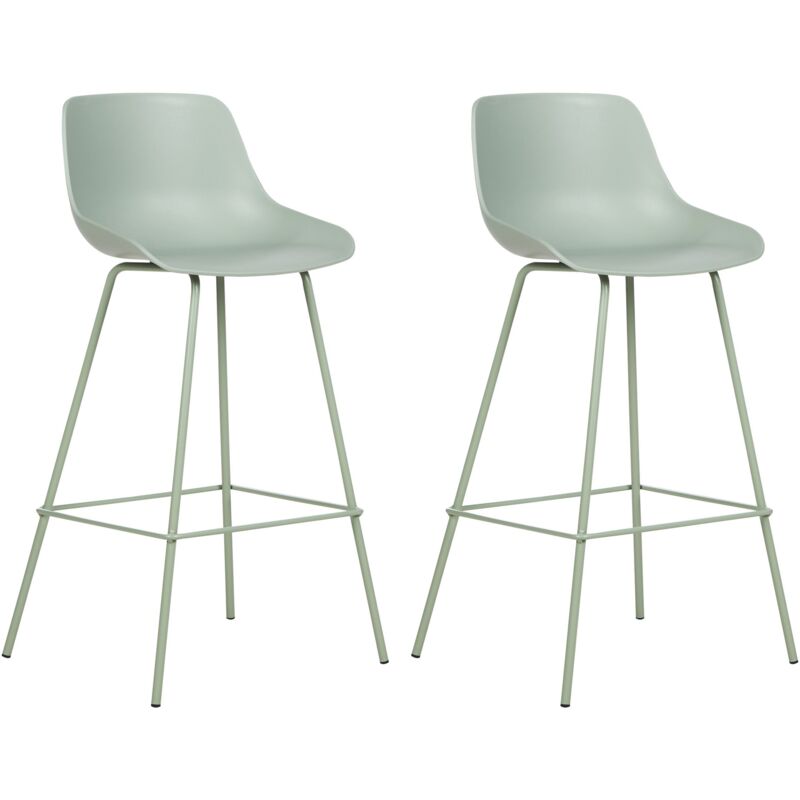 Beliani - Lot de 2 Chaises de Bar à Hauteur de Comptoir en Plastique Pieds en Métal Vert Clair Emmet