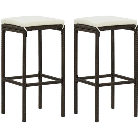 Lot de 2 Chaises de bar avec coussins Tabourets de bar - Tabouret Haut Marron Résine tressée BV597333 - BonneVie