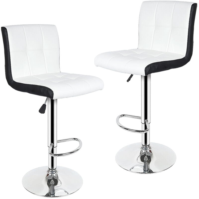 Lot de 2 tabourets de bar chaises de bar maison réglable de hauteur, pour Bar,Comptoir ou Cuisine- blanc noir