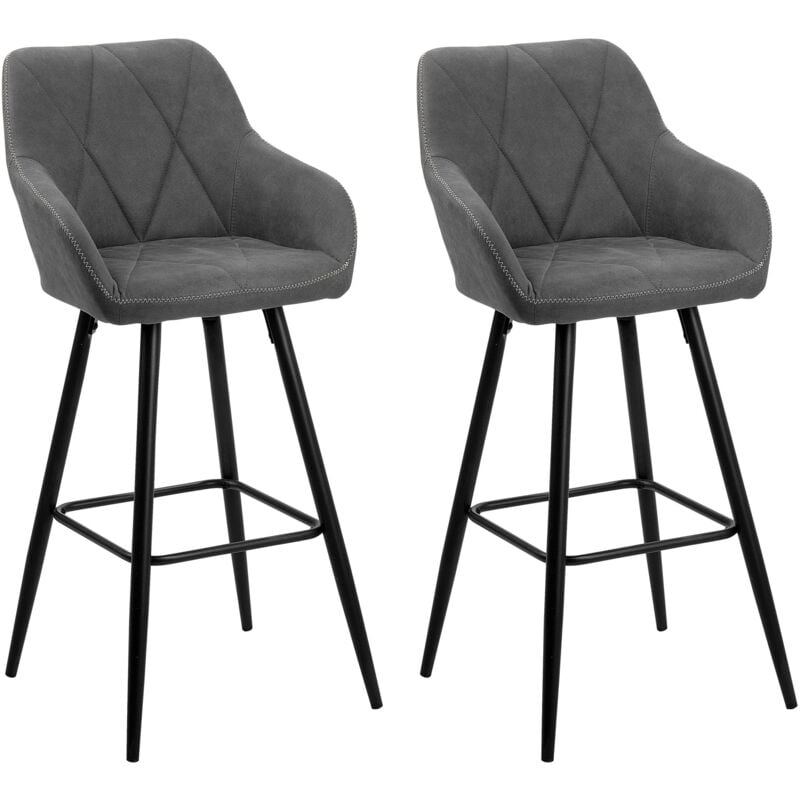 Beliani - Lot 2 Tabourets Chaises de Bar Tapissés en Tissu Gris avec Pieds Noirs Design Tendance pour Cuisine ou Salle à Manger Rétro Glamour