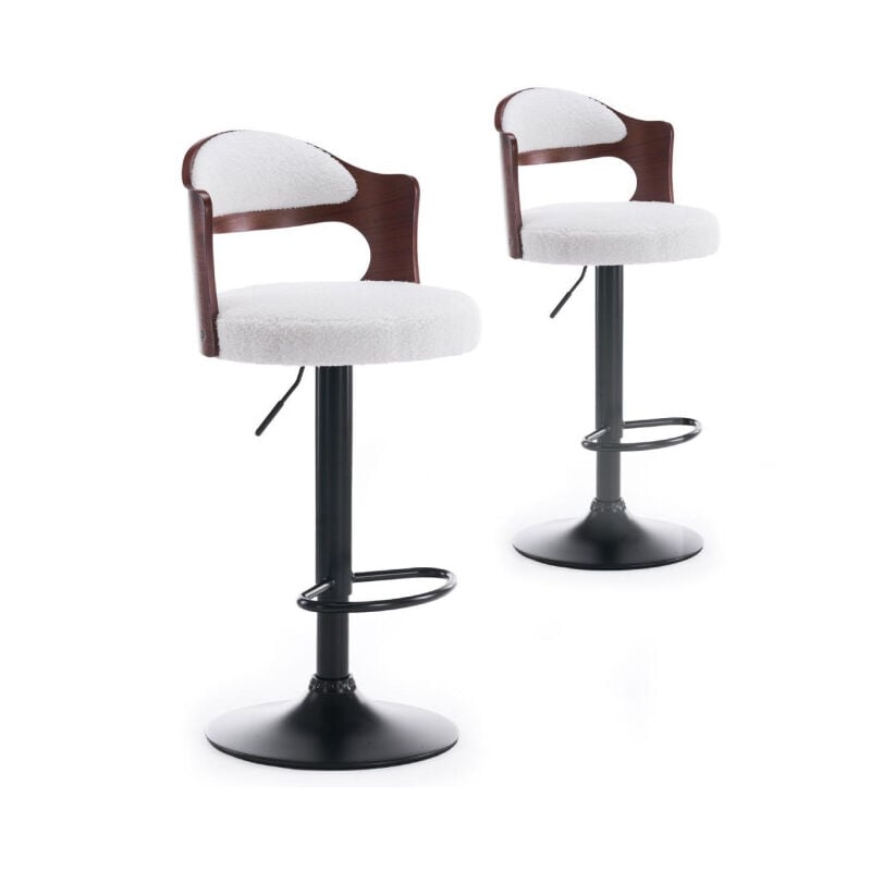 Paris Prix - Lot de 2 Chaises de Bar Bouclette 'Wilson' 90-110cm Blanc & Marron