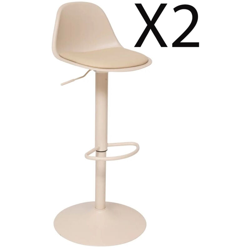 Lot de 2 chaises de bar, chaises hautes en polypropylène coloris beige - Diamètre 45 x Hauteur 103 cm