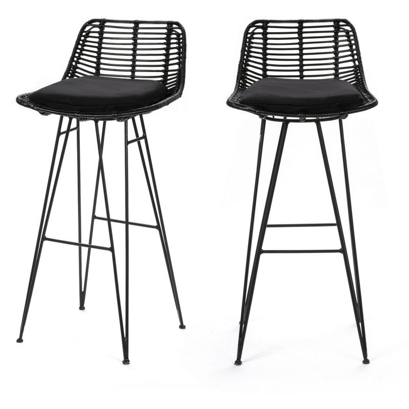 lot de 2 chaises de bar design en rotin 75cm - capurgana - couleur - noir - drawer