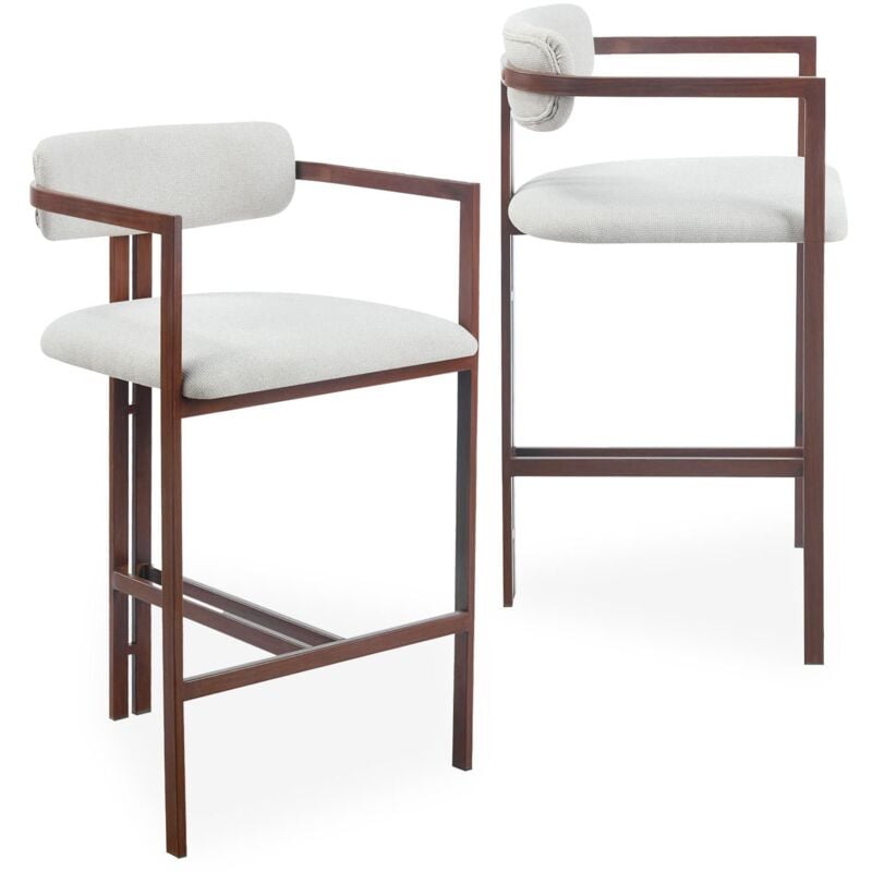 Cotecosy - Lot de 2 chaises de bar design Galilea Métal Effet bois foncé et Tissu Beige