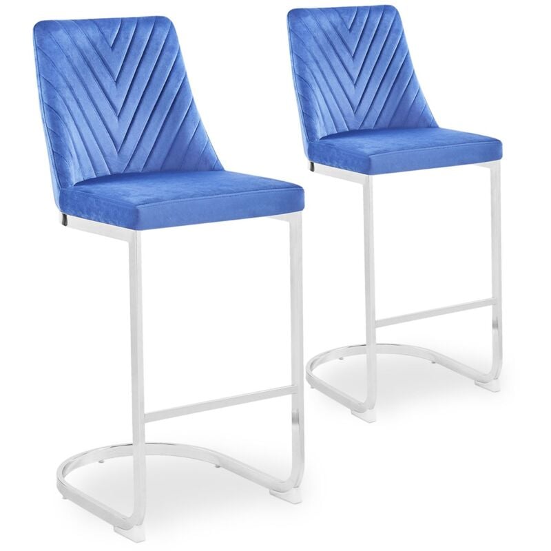 Cotecosy - Lot de 2 chaises de bar design Mistigri Velours Bleu